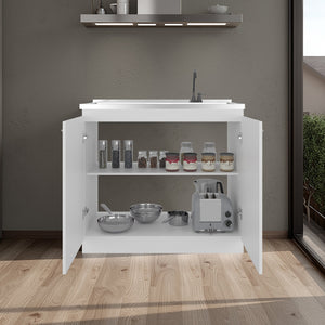 English Elm Zurich Freestanding Stainless Steel Utility Sink with Black Storage Cabinet for Garage B200S00460