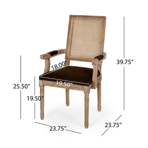 English Elm Dining Chairs Set of 2 Cane Back Rubberwood Armchair French Country Upholstered Seat N769P433301Z