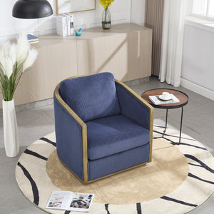 English Elm Corduroy Swivel Barrel Chair with Sturdy Wood Frame & Metal 360° Base, Plush Corduroy Comfort Pop Navy W395P220273