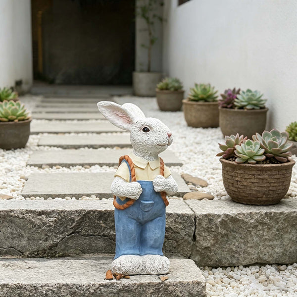 English Elm Simulated Rabbit Couple Resin Garden Sculpture Hand-painted Outdoor Figurine Decor W5709P501348
