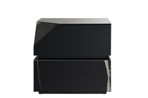 English Elm Drisana Black Mirrored Finish End Table with Tempered Glass Accents, Composite Wood, Modern Chic B2726P247234