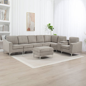 English Elm Convertible Sectional Sofa With Storage Ottoman, Cupholders & Usb Ports - Modern Gray Comfort For Living Rooms W3098S00031