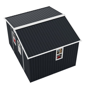 English Elm Outdoor Metal Storage Shed 8x10 with Four Windows Lockable Doors Waterproof Steel W1598S00038