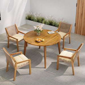 English Elm Christopher Knight Home® - Outdoor Dining Set – Stylish Acacia Wood Table & Wicker Chairs With Cream Cushions For Cozy Gatherings N770P272397G004_63119.00