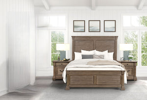 English Elm Weathered Gray Queen Bedroom Set Shutter Panel Bed with Two Nightstands Elm Veneer B2741S00930