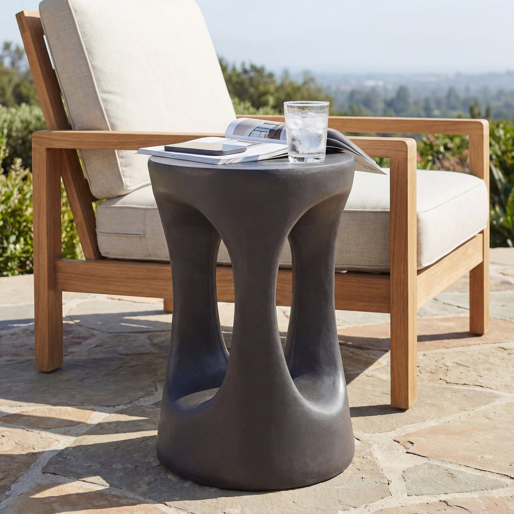 English Elm 14 Inch Handcrafted Mgo Cylinder Side Table Matte Black for Indoor Outdoor Spaces N772P390735B