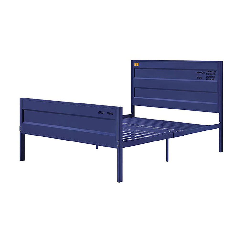 English Elm Blue Cargo Container Metal Platform Bed with Industrial Rectangular Headboard, Box-Spring Free Convenience B062P189169