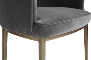 Sunpan CORNELLA Dining Armchair - Soft Blush Grey Fabric, Antique Brass Frame, Modern Elegance for Dining 104308