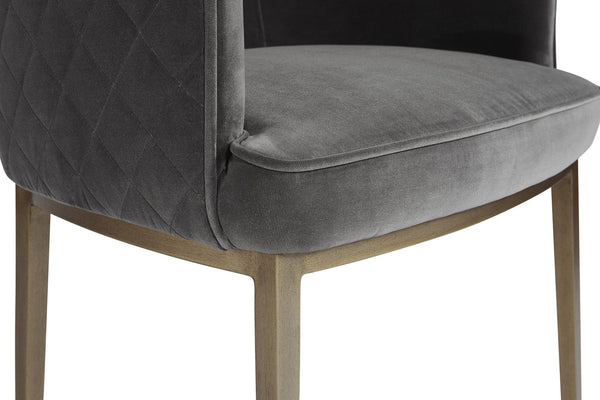 Sunpan CORNELLA Dining Armchair - Soft Blush Grey Fabric, Antique Brass Frame, Modern Elegance for Dining 104308