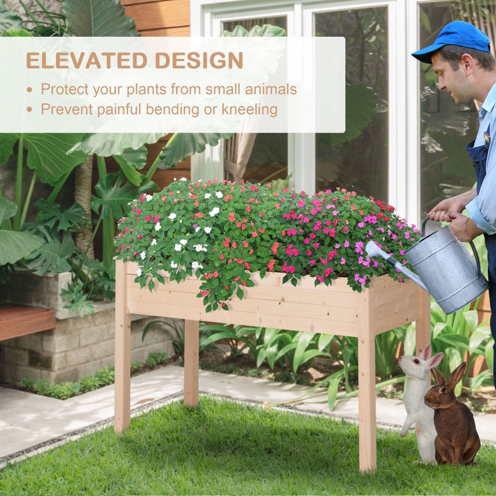 English Elm Outsunny Elevated Wooden Planter Box, 48" X 22", Ergonomic Garden Bed With Self-Drainage For Herbs, Veggies, Flowers, Perfect For Patios And Balconies! W2225P174407-GIGA