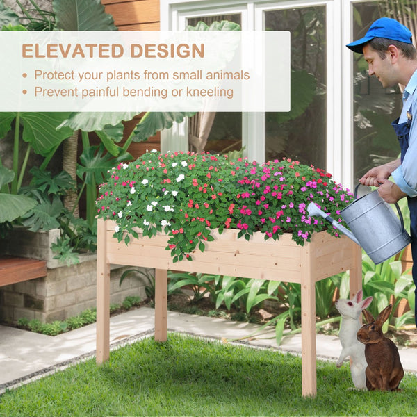 English Elm Outsunny Elevated Wooden Planter Box, 48" X 22", Ergonomic Garden Bed With Self-Drainage For Herbs, Veggies, Flowers, Perfect For Patios And Balconies! W2225P174407-GIGA