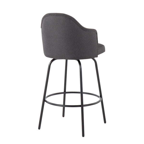 English Elm Ahoy Counter Stools Set Of 2 - Contemporary Black Metal & Charcoal Fabric With 360-Degree Swivel B202S00151