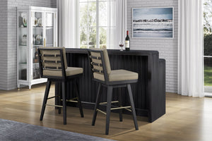 English Elm Elm Veneer Home Bar Cabinet with Led Lighting Peppercorn Finish Entertaining Storage B2699P469522