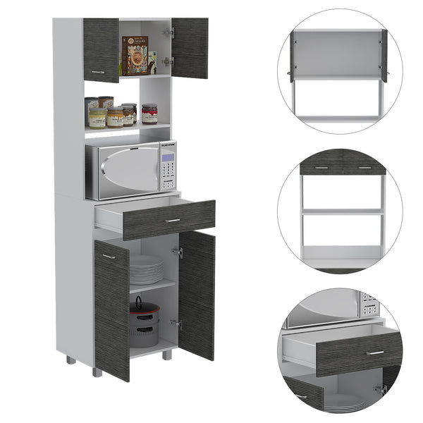 English Elm Auburn Microwave Pantry Cabinet with Drawer, Two Cabinets & Open Shelves, Spacious Top Surface B128S00132