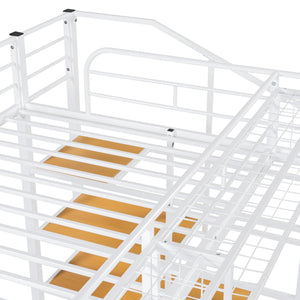 English Elm Twin Metal Loft Bed with Upper Grid Storage Shelf and 4-Layer Ladder Shelves for Space Saving White SF100081AAK