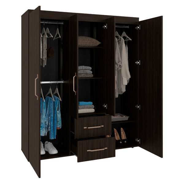 English Elm Valier Wardrobe Armoire with Shelving Drawers and Hanging Space in Walnut Finish Dark Walnut B097S00249