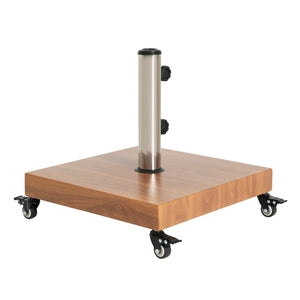 English Elm Malibu Concrete Filled Iron Umbrella Base with Wood Grain Finish and Locking Wheels N775P407244N