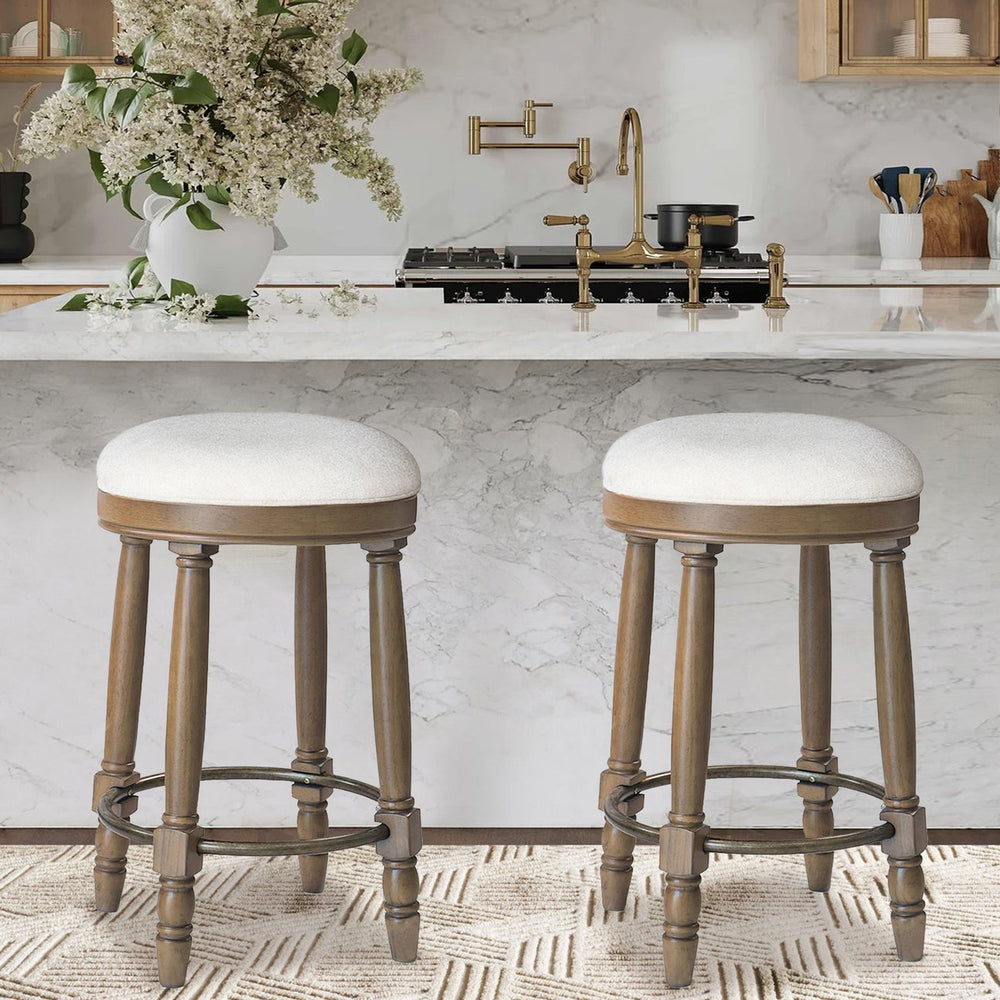 English Elm AGODY 26" Counter Height Swivel Bar Stools Set of 2 with Upholstered Seats and Sturdy Rubberwood Frame Light Oak W2170P208102