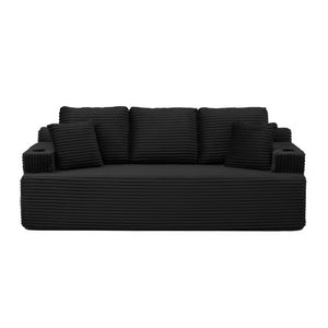 English Elm Boneless Floor Sofa Corduroy Upholstered 5 Seat Low Profile with Cup Holders for Living Room Black W1117S00435