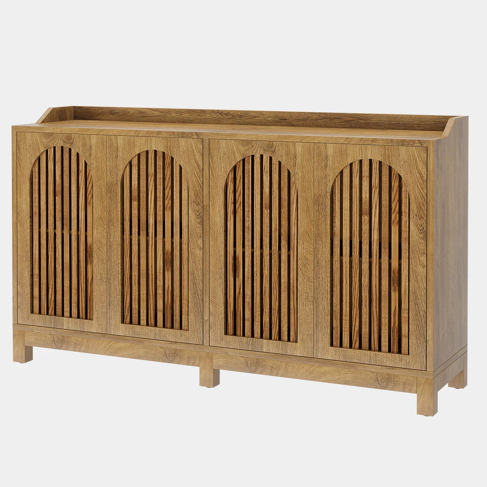 English Elm Sleek Farmhouse Buffet with Louvered Shutter Doors Brown Wood Grain Storage Cabinet T3971P463776