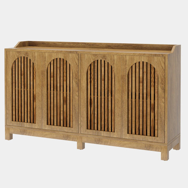 English Elm Sleek Farmhouse Buffet with Louvered Shutter Doors Brown Wood Grain Storage Cabinet T3971P463776