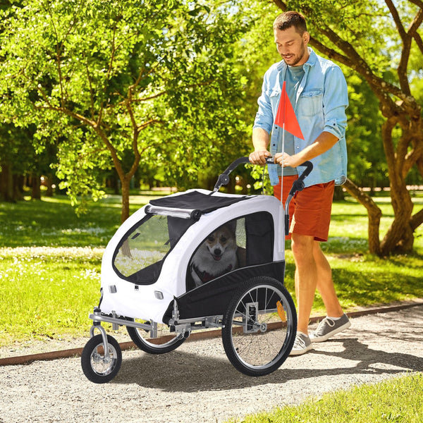 English Elm Aosom 2‑in‑1 Dog Bike Trailer & Pet Stroller with Canopy, Vent Roof, Storage Pockets, Steel Frame W2225P173805