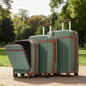 English Elm Luggage 3 Piece Abs Hard Shell Set with Usb Port Front Access and Spinner Wheels Green N726P307555E
