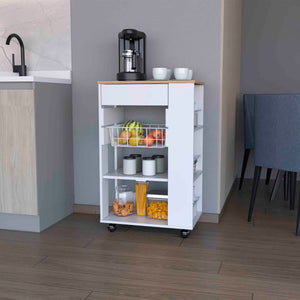 English Elm Shelton Rolling Kitchen Cart with Open Shelves Drawer and Hanging Utensil Rack B128S00144