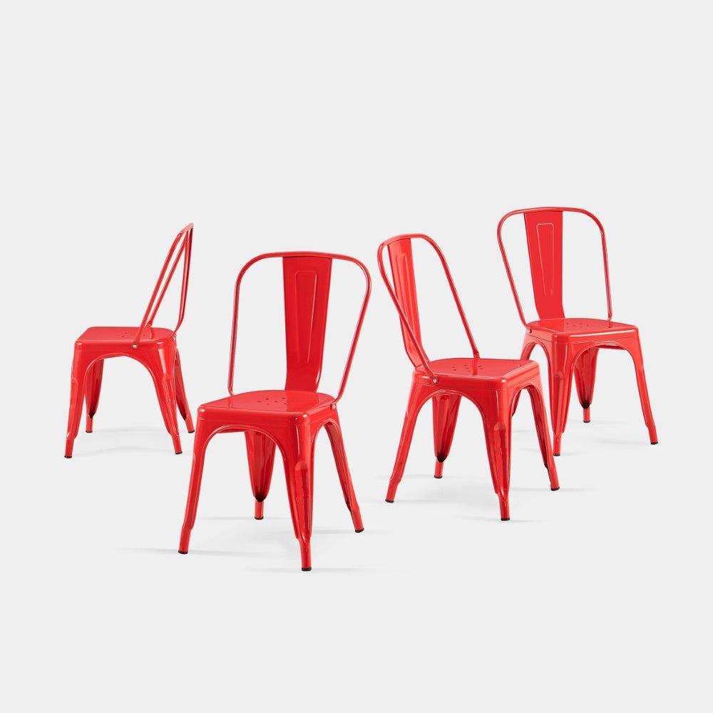 English Elm Set Of 4 High Gloss Red Metal Dining Chairs - Stackable, Lightweight, Easy-Clean, Modern Design! B347P383078-GIGA
