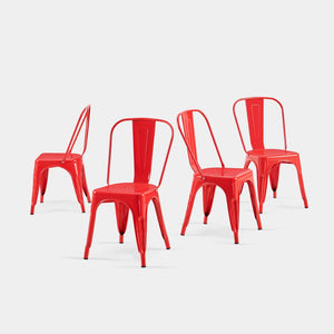 English Elm Set Of 4 High Gloss Red Metal Dining Chairs - Stackable, Lightweight, Easy-Clean, Modern Design! B347P383078-GIGA