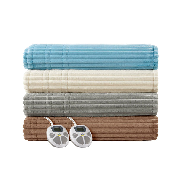 JLA Home Serta - Heated Blanket with 10 Heat Settings, Plush Ribbed Fabric, Auto Shutoff & 5-Year Warranty for Cozy Comfort Grey ST54-0287