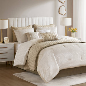 English Elm 10-piece California King Velvet Jacquard Comforter Set Layered Bedding with Microfiber Shams Champagne B035P482942