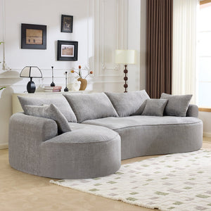 English Elm 124.5-inch Curved Chenille Sectional Sofa with Pillows Deep Seat Living Room Couch Grey W3612S00033