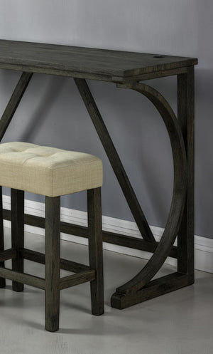 English Elm Modern Brown Dining Table Set with USB-A & USB-C Ports, 3 Biscuit-Tufted Stools, Space-Saving Elegance B011P302805