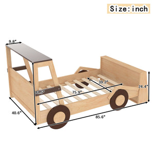English Elm Twin Pine Treehouse Floor Bed with Padded Rails and Cabin Roofline for Kids W1580S00472