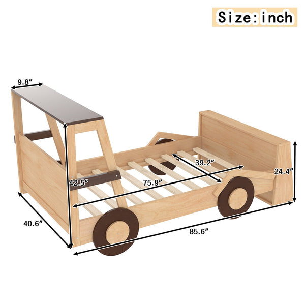 English Elm Twin Pine Treehouse Floor Bed with Padded Rails and Cabin Roofline for Kids W1580S00472