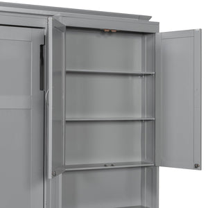 English Elm Full-size Murphy Wall Bed with Sliding Cabinets and Twelve Open Shelves for Studios Gray LP000919AAE