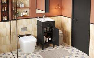 English Elm 16-inch French Style Freestanding Vanity Set with Ceramic Sink and Soft Close Cabinet Black N710P405388B