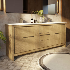 English Elm Rustic Acacia Double Bath Vanity With White Quartz Top & Gun Metal Faucet – Stylish Storage Solution! B2731P259232-GIGA