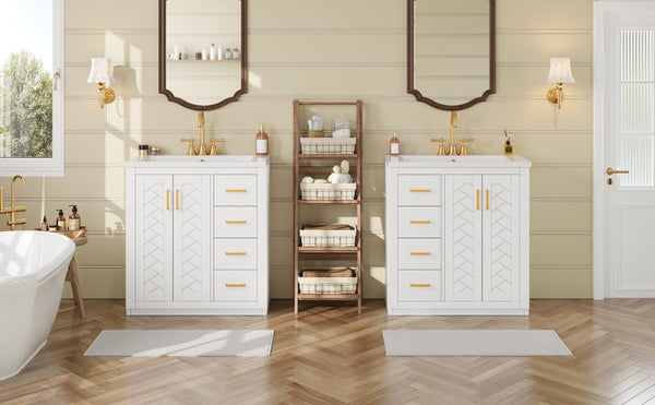 English Elm 60'' Bathroom Vanity Set With Soft-Close Drawers, Elegant Ceramic Sink & Ample Storage Space N710SS00002K