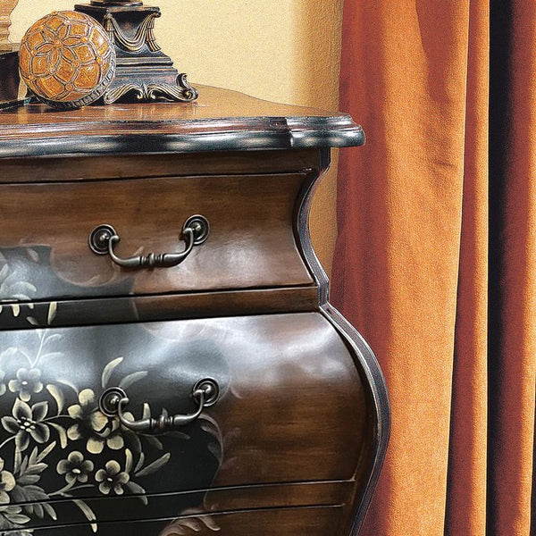 English Elm Oak Romantic Bombay 3-Drawer Chest with Hand-Painted Floral Fronts, Curved Frame & Sturdy Legs B062P209050