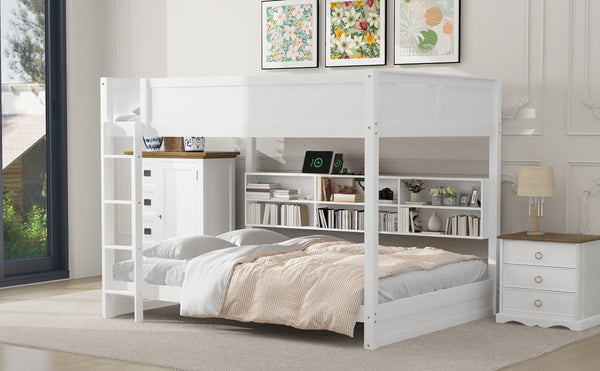 English Elm Queen Over Bunk Bed Solid Pine Cabin Frame with Storage and Usb Charging White GX000399AAK