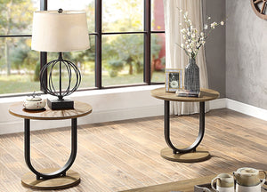 English Elm Industrial 3pc Coffee Table Set with Replicated Wood Tops and Sand Black U-Shape Steel Base, Rustic Appeal Black,Oak 51 L x 28 W x 8 H B2741P360157