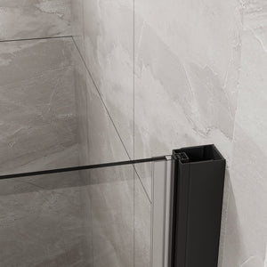English Elm Goodyo 34"X72" Frameless Bi-Fold Glass Shower Door Combo With White Acrylic Base & Black Finish W1223S00022