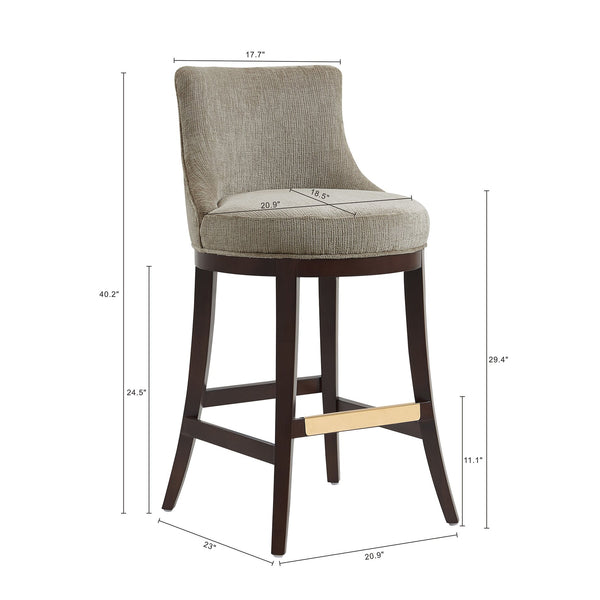 English Elm Lucia Taupe Chenille Barstool - Luxurious Comfort With Beech Wood Legs & Gold Accents For Your Space B365P398053