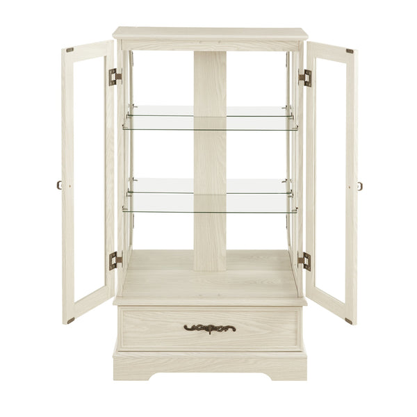 English Elm Lighted Glass Curio Cabinet - Elegant 2-Door Display With Adjustable Shelves & Integrated Lighting, White Finish W1758P300115