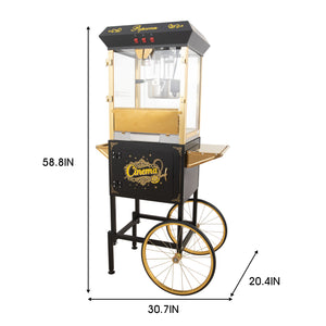 English Elm 16oz Commercial Popcorn Machine with Steel Cart Tempered Glass and 3 Switch Panel W2841P337588