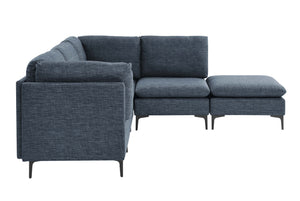 English Elm Linen Upholstered Modular Sectional Sofa with Tall Black Metal Legs for Living Room Dark Blue B2748S00122