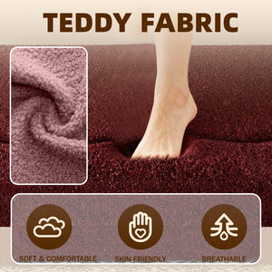 English Elm Modern Full Size Folding Sofa Bed with Teddy Fabric, 15" Foam Sleeper, Removable Covers & 2 Pillows for Guests Burgundy W1885P308173