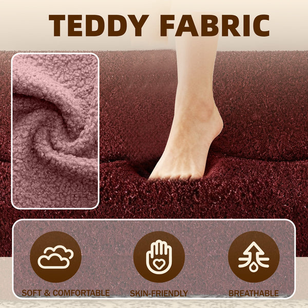 English Elm Modern Full Size Folding Sofa Bed with Teddy Fabric, 15" Foam Sleeper, Removable Covers & 2 Pillows for Guests Burgundy W1885P308173